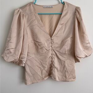 Abercrombie & Fitch Tan Cuffed Sleeve Crop Blouse